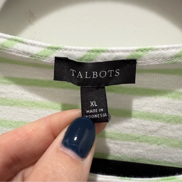 Talbots Green and White Stripe C’est La Vie Sea Crewneck Tee XL Nautical Beach - Picture 4 of 6